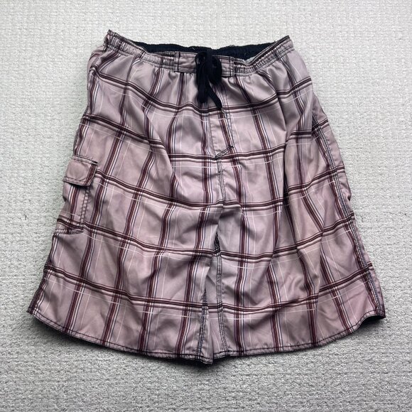 Lot x2 Y2K Burnside Cargo Board Shorts Men' L Red & Pink Plaid Surf Beach Summer - Picture 9 of 10